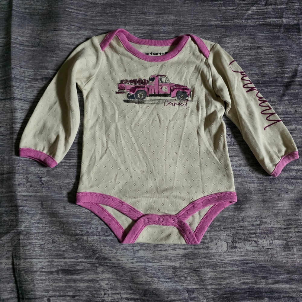 Carhartt Baby Girl Pink Truck Pointelle Long Sleeve Bodysuit TK7158-G 6M